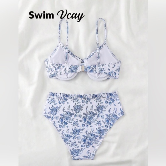 SHEIN Swim Floral Blue And White Womens Bikini Set Poshmark